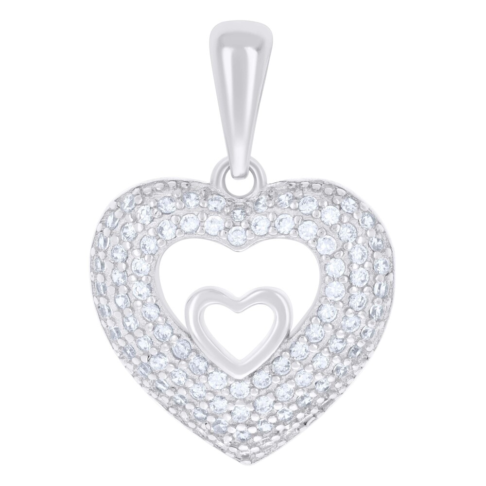 925 Sterling Silver Womens Cubic-Zirconia Double Heart Charm Pendant